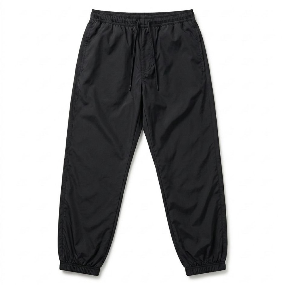 Men's Black Elastic-Waist Jogger Pants with Drawstring-L